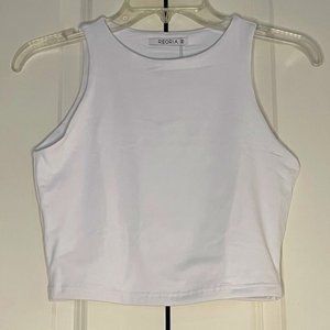 BNWT REORIA Women's Racerback High Neck Crop Tank Top (S, White)